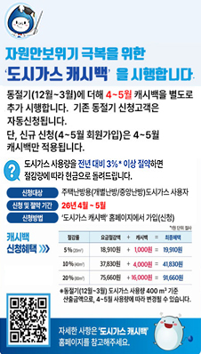 도시가스 절약 캐시백 추가시행